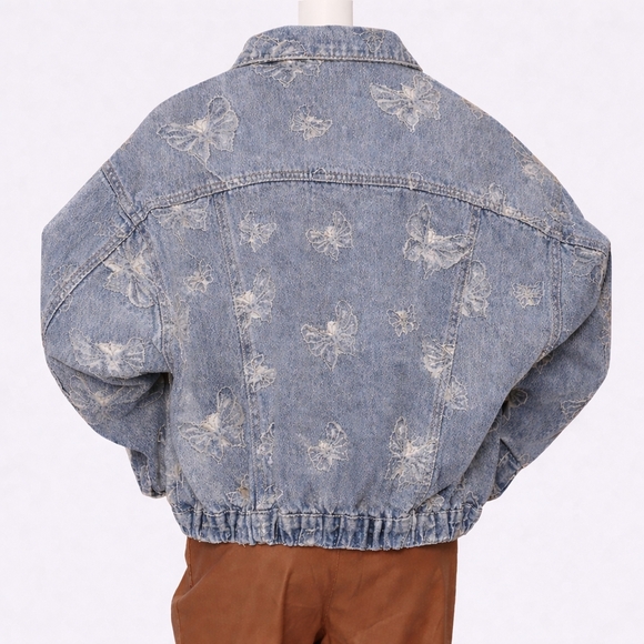 NWOT POL Stay Focused Butterfly Embroidered Denim Jacket Large Boho - Picture 3 of 9